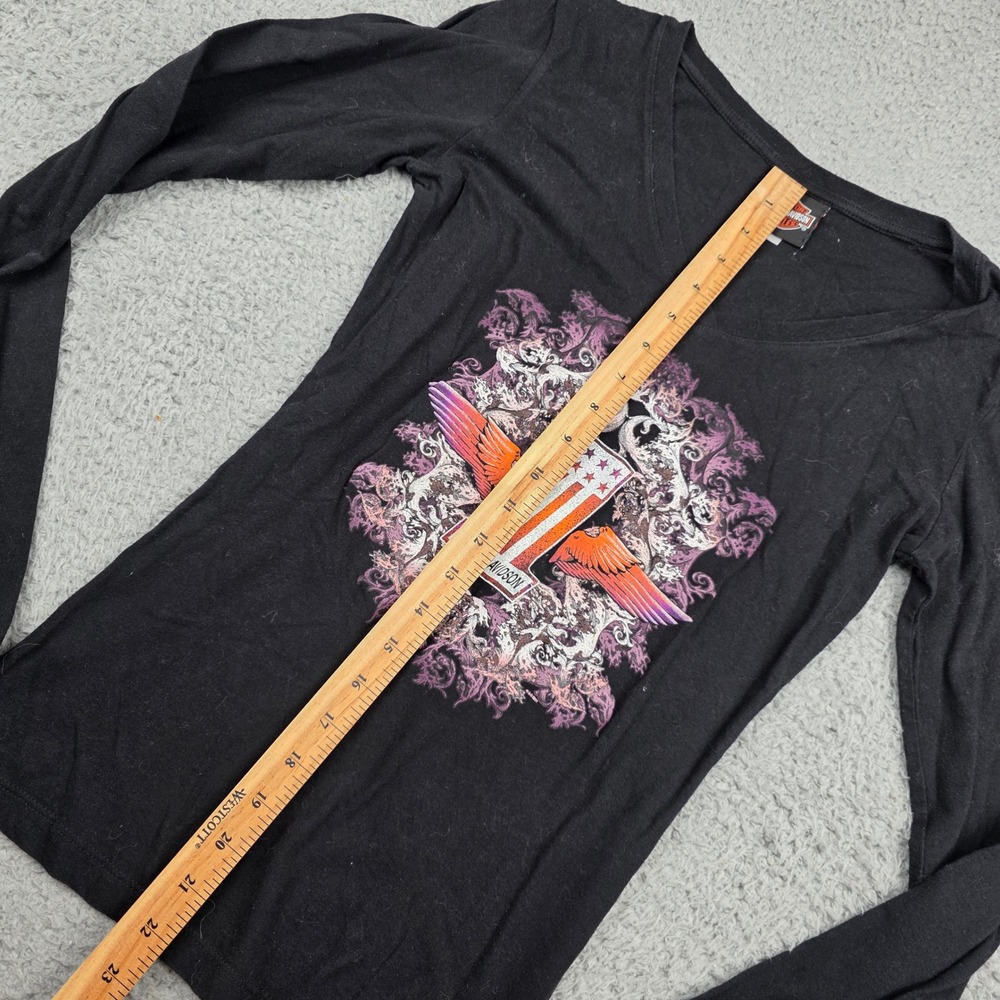 Harley Davidson Orlando Florida Long Sleeve V-Neck Graphic T-Shirt Black Small - Picture 4 of 7